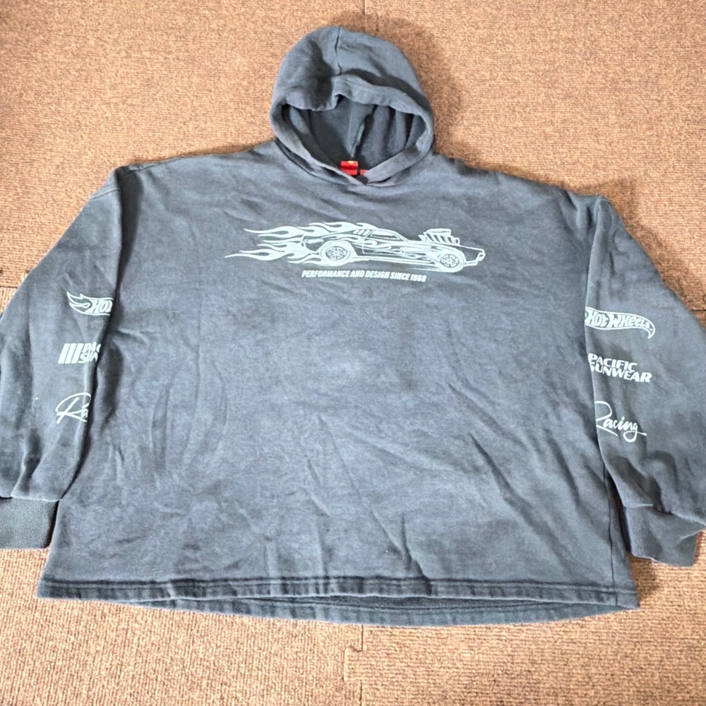 Hot Wheels PacSun Racing Hoodie Mens Small Black Cropped Pullover Graphic Sweats